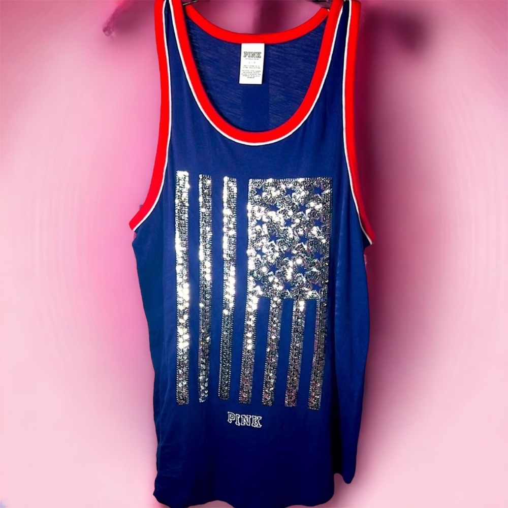 PINK Victoria's Secret Women's Blue Tank Top with Silver Accents